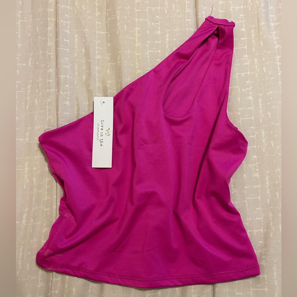 Hot pink one shoulder tank with cutout